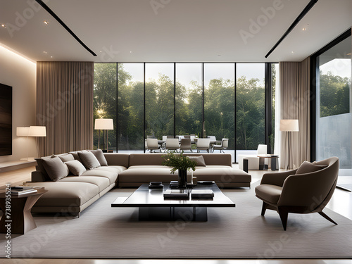 Minimalist Decor in Spacious Living Room with Floor-to-Ceiling Window