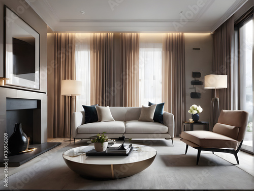 Cozy Room with Armchair, Sofa, and Attractive Wall Decor