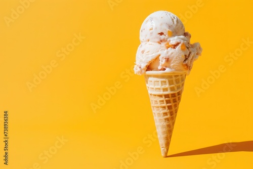 Soft Serve Ice Creams cone with a scoop of ice cream on a yellow background