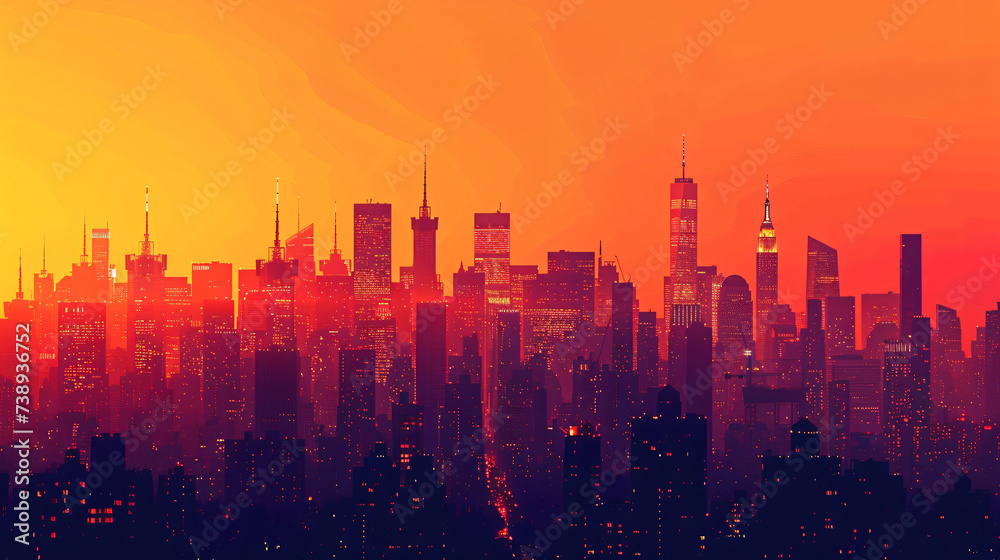 Urban Skyline Silhouettes at Dusk - Minimalist Wallpaper