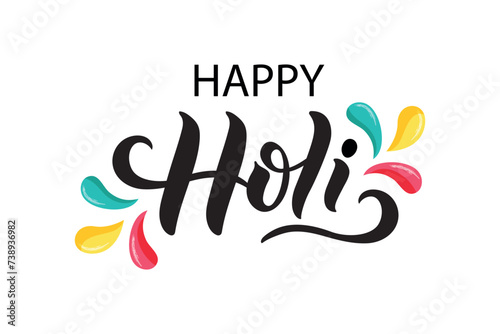 Happy Holi handwritten text. Hand lettering, modern brush ink calligraphy isolated on white background. Indian festival of colors theme. Vector illustration Typography flat design for card, poster