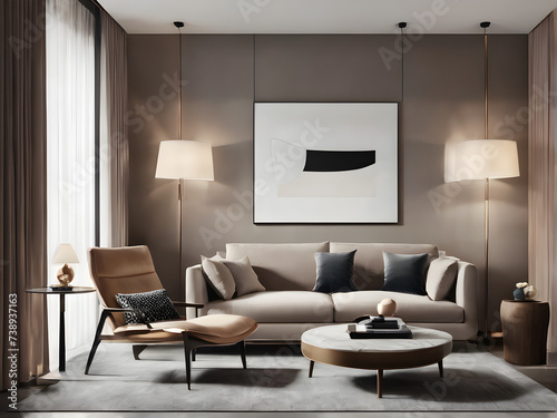 Inviting Interior with Armchair, Sofa, and Stunning Background