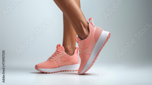 Graceful Woman's Legs in Pink Sneakers