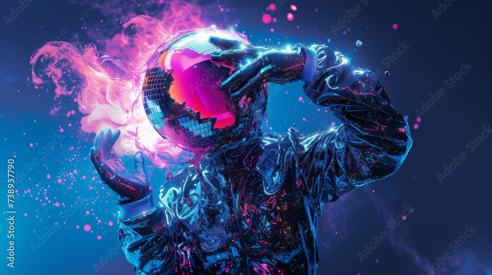 Person in Futuristic Suit Holding Shiny Disco Ball