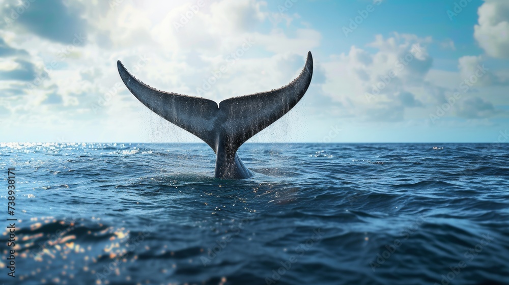 Fototapeta premium Majestic Whale Tail Emerges From the Water
