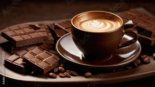 chocolate and coffee concept. Selective focus. Free space for text. photo