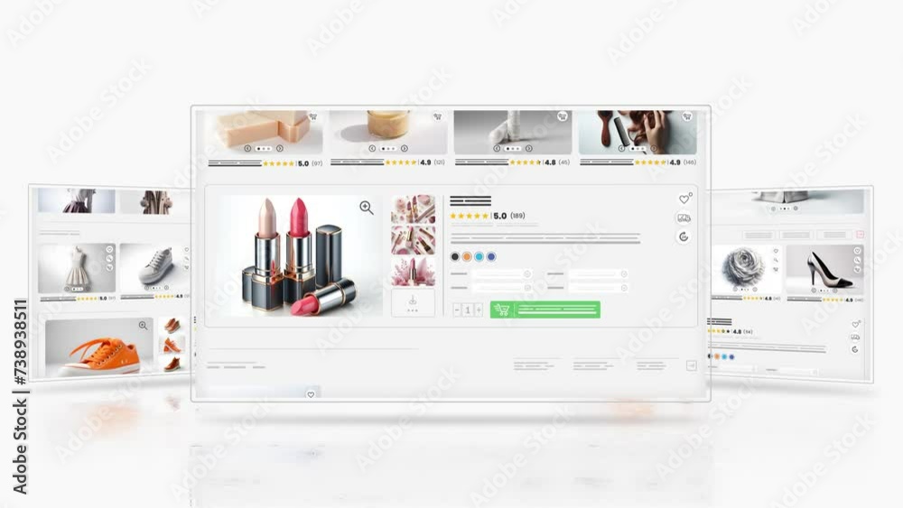 Sales and shopping web page for e-commerce. Website animation of make-up, care and women's clothing products. Sales and shopping web page for e-commerce. Website animation of make-up, care and women's clothing products.