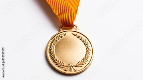 Shiny golden medal showcased against a neutral gray backdrop, offering a 3D rendered illustration of achievement and recognition.
