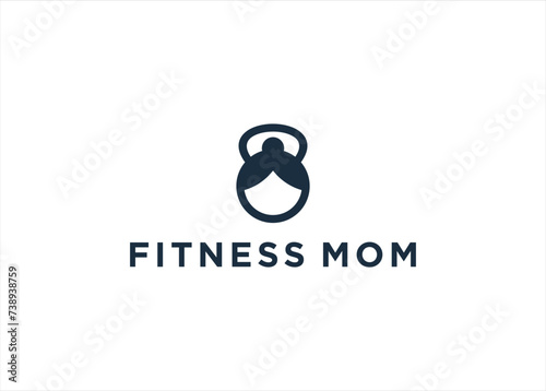Fitness gym kettlebell with mom girl logo template vector illustration	