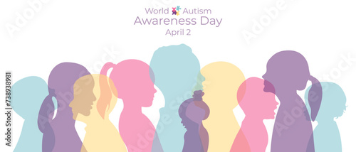 World Autism Awareness Day banner.Flat vector illustration with silhouettes of children.
