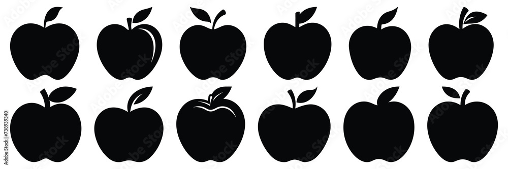 Apple fruit silhouettes set, large pack of vector silhouette design, isolated white background Apple fruit silhouettes set, large pack of vector silhouette design, isolated white background