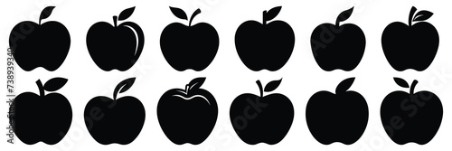 Apple fruit silhouettes set, large pack of vector silhouette design, isolated white background