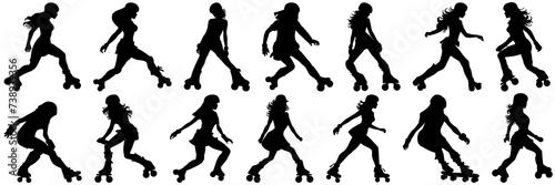 Retro skater girl silhouettes set, large pack of vector silhouette design, isolated white background