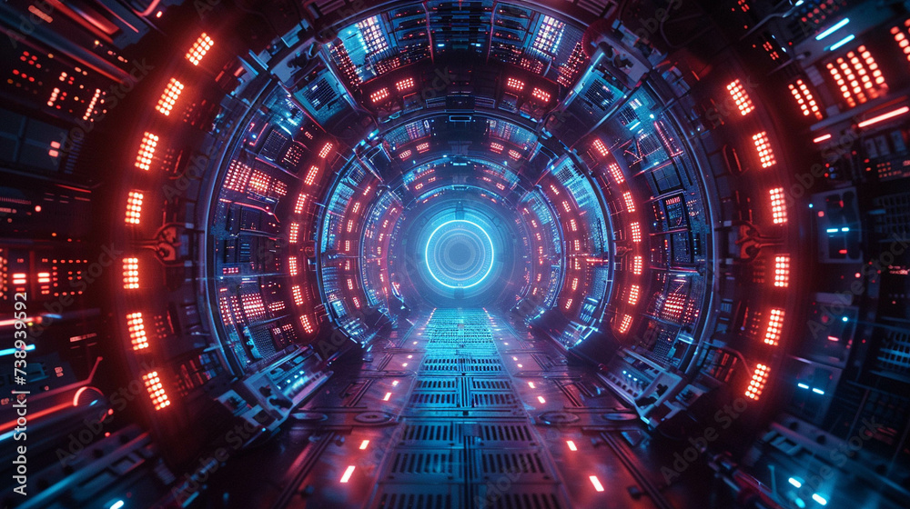 Futuristic neon tunnel with a central perspective Futuristic neon tunnel with a central perspective