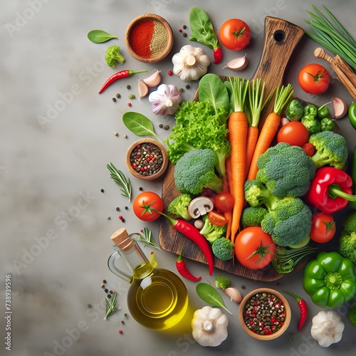 Frame template made of fresh vegetables and herbs on dark background. The concept of proper healthy eating, veganism, vegetable harvest season, vitamins and health.