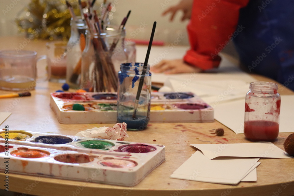 children with brushes. Children paint with paint. children with brushes. Children paint with paint.