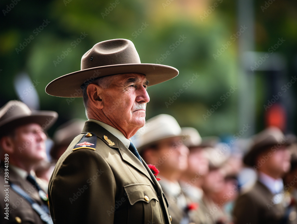A solemn Anzac Day service honoring Australian soldiers, symbolizing remembrance and gratitude for their sacrifice.