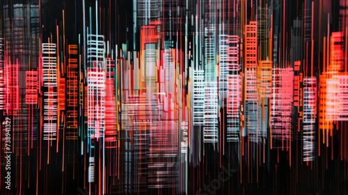 colored barcodes on black background, 16:9 photo
