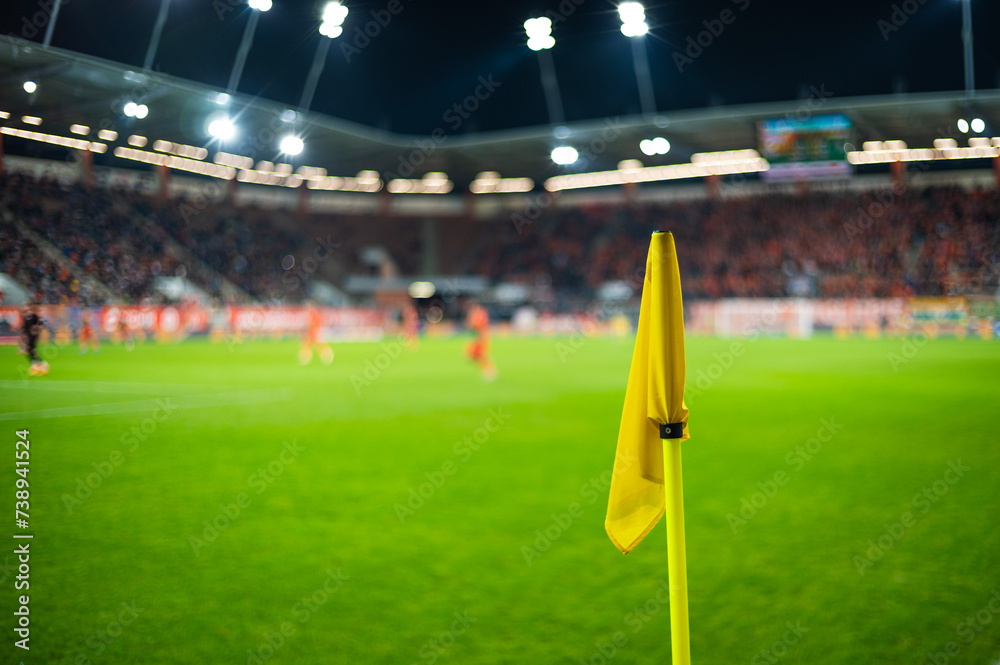 Corner of football pitch at the stadium during the match.