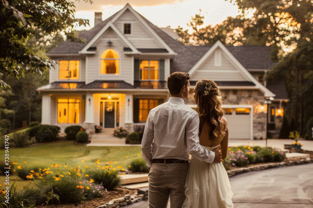 Fototapeta premium Romantic Couple at Elegant Home at Sunset