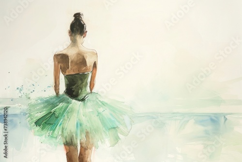 a painting of a ballerina in a turquoise tutu