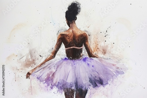 a painting of a ballerina in a violet tutu