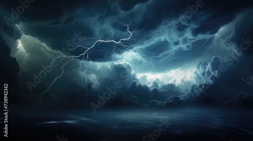 Ominous Sky: Dark Rain Clouds and Fierce Lightning Strikes Creating a Dramatic Scene of Danger