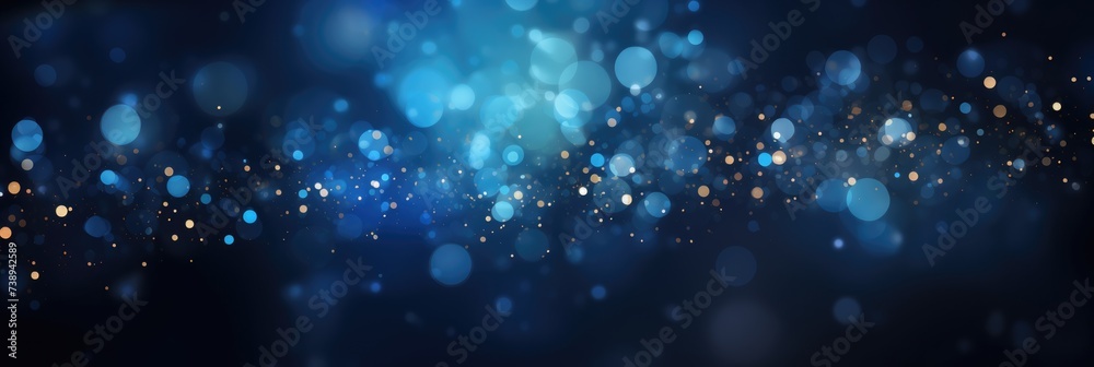Luxury Dark Blue Banner with Bokeh Lights. Modern Shine Background for Free Text Space