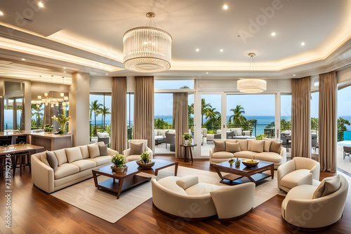 modern living room with table, Luxurious Open Space Delight - Generative AI © Images Guru