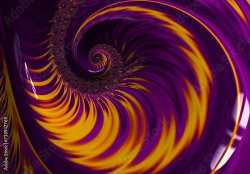 Fiery background with purple-yellow fractal spiral (ID: 738942769)