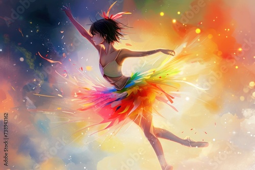 a painting of a anime ballerina in a colourful tutu