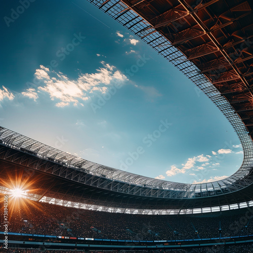 Sunset Rays Gleaming Through a Modern Sports Stadium