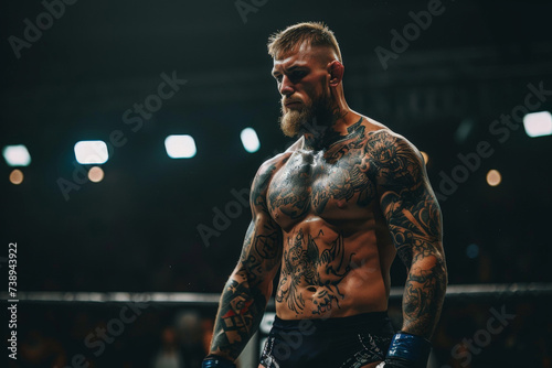 Male MMA Fighter in Ring with Tattoos © DVS