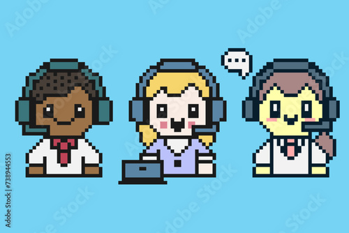 Cartoon help center operator. Technical support illustration. Call centre consultant. Service desk representative. Virtual online customer support. Outsourcing tech support. Racial diversity office.