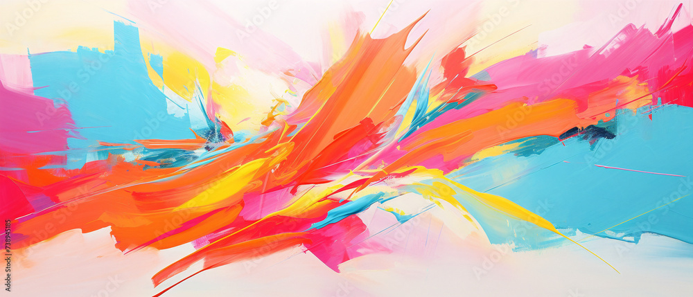 An energetic and colorful abstract artwork with confident and eye-catching brushstrokes.