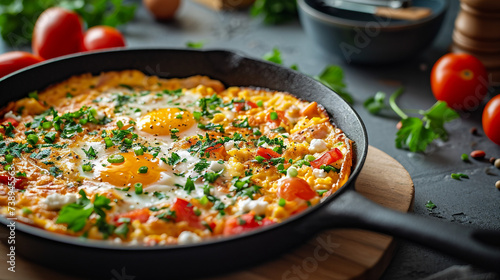 Turkish Menemen with Scrambled Eggs and Vegetables