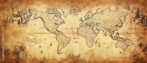 An artistic vintage map depicting old-world charm with a worn and weathered appearance.