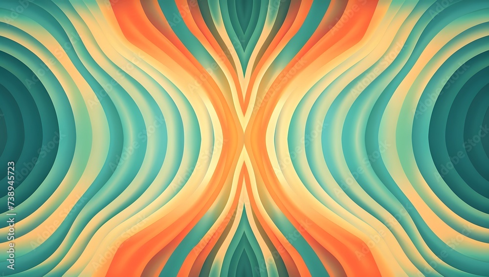 abstract retro vintage teal and orange colorful curves pattern with symmetrical balance  