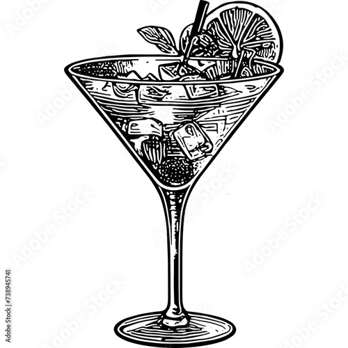 Cocktail With Straw, Lemon And Ice