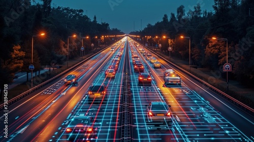 Foto przedstawia analizę ruchu  pojazdów na autostradzie w nocy photo