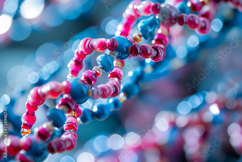DNA helix model of multicolored pink and blue elements, scientific background for chemistry, biology or biotechnology