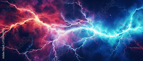 Vibrant and chaotic artwork depicting a dramatic lightning storm with electrifying flashes and intense energy.