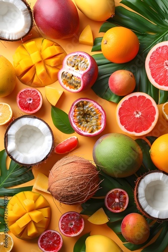 Background image of different tropical fruits