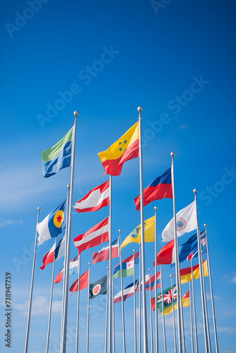 Unity in Diversity - Flags of Various Countries Unfurled Against the Clear Blue Sky 