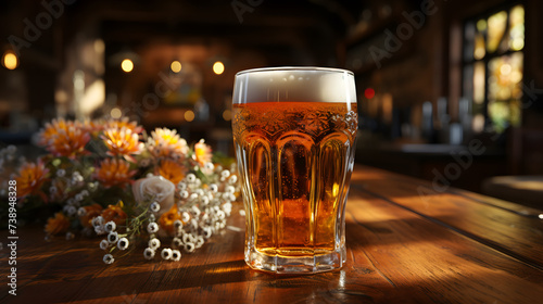 Ice Cold Glass of Beer Covered with water drops condensation photo