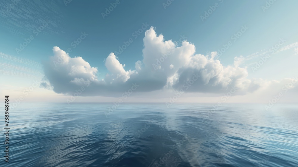 Blue sea with white clouds. Computer generated 3D photo rendering.