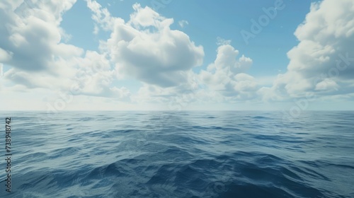 Blue sea with white clouds. Computer generated 3D photo rendering.