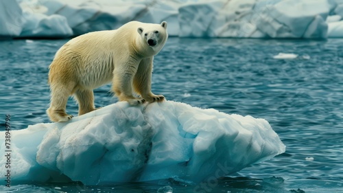 Polar bear on an iceberg drifting in the ocean created with Generative AI