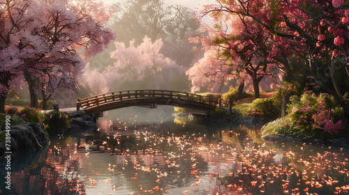 Tranquil Cherry Blossom Scene - Peaceful Pond Wallpaper