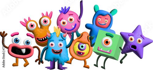 A Group Of Friendly Fun Monster Characters